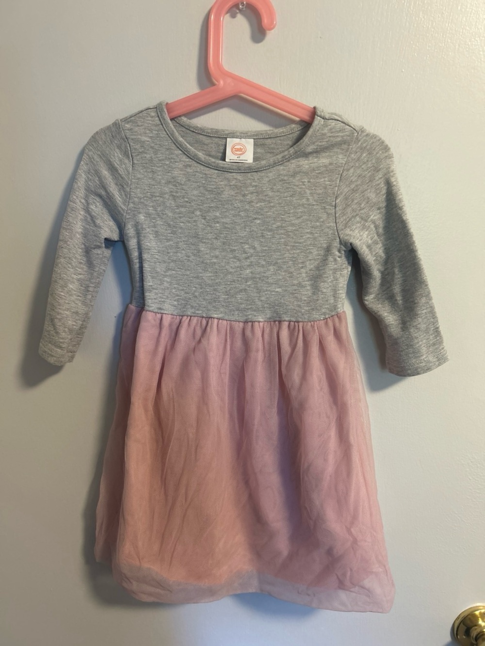 wonder nation Gray Knit Top with Pink Tulle Skirt Girls' Dress